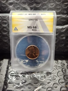 1957 MS 66 RD 1C Lincoln Wheat Penny Graded By ANACS - Picture 1 of 7