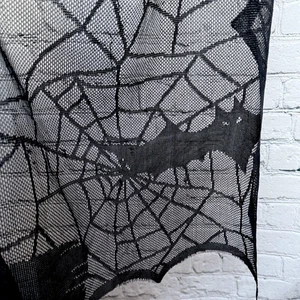 Halloween Vorhänge Paar schwarz Netz Spinnennetz Fledermäuse Hexe Kürbis 80" lang gruselig - Bild 1 von 9