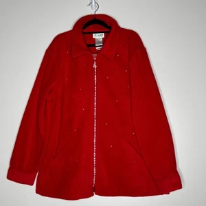 NEW Quacker Factory Red Rhinestone Fleece Zip Front Jacket Women's Size Large - Picture 1 of 11
