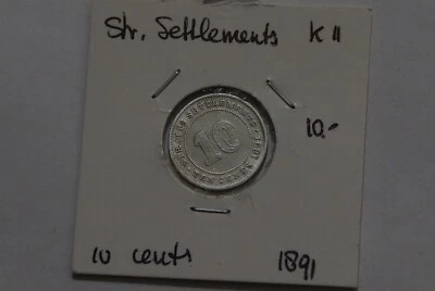🧭 🇲🇾 STRAITS SETTLEMENTS 10 CENTS 1891 SILVER VICTORIA B66 #947 - Image 1 of 3