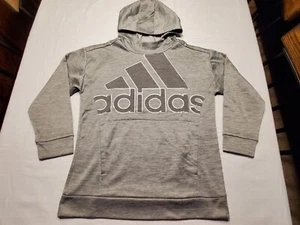 ADIDAS Hooded Sweatshirt Girls sz 14 Large Gray Pullover Hoodie w/ Logo & Pocket - Picture 1 of 13