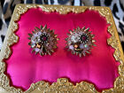 Betsey Johnson Woven Pink Copper Crystal AB Beaded Patina Sunflower Earrings