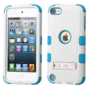 iPod Touch 5th 6th 7th Gen - Blue White High Impact Hard&Soft Rubber Hybrid Case