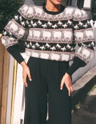 Suéter De Colección Años 80 Lana Angora Oveja Manga Abullonada Tejido Negro Pradera Foto 1 de 4