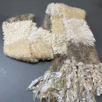 "Bufanda tejida Cejón marfil crema y marrón súper suave tierno otoño 72"" más flecos de 6""" Foto 1 de 4