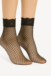 2 PAAR - schwarze knöchelhohe Socken mit Fischernetzspitze-- - Bild 1 von 3