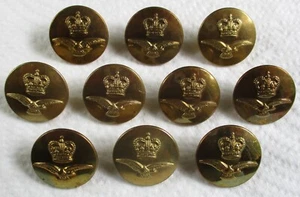 10x RAF:"ROYAL AIR FORCE AIRMAN'S BRASS GREATCOAT BUTTONS" (23mm, 1950's, Gaunt) - Picture 1 of 4