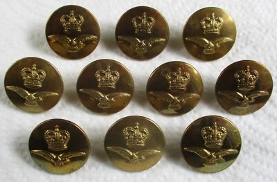 10x RAF:"ROYAL AIR FORCE AIRMAN'S BRASS GREATCOAT BUTTONS" (23mm, 1950's, Gaunt) - Image 1 of 4