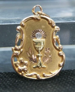 † MEDALLA ORO AMARILLO 18K PRIMERA COMUNIÓN CATÓLICA COLGANTE ENCANTO FECHA 1905 FRANCIA † - Imagen 1 de 18