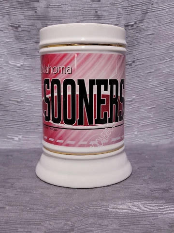Officially Licensed NCAA OU Oklahoma Sooners Ceramic Mug Stein Crimson & White Cover