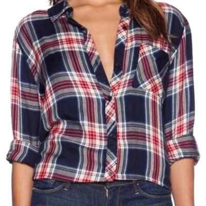 RAILS Navy & Red Button Down Flannel SMALL Plaid Checks Soft Preppy Shirt S - Picture 1 of 7