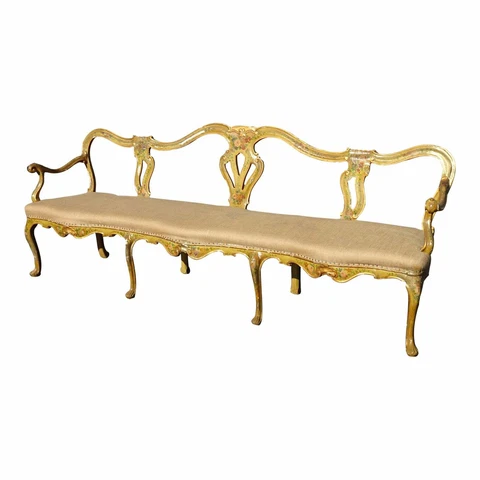 Antique 19th Century French Louis XVI Ornate Gold Floral Framed Bench Cover