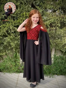 Vestido bordado tradicional árabe TATREEZ de gasa bordado Thobe para niña - Imagen 1 de 4