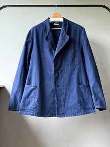 Vintage Sanfor Indigo Blue Denim Canvas Utility French Workwear Chore Jacket - Picture 1 of 17