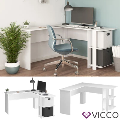 Eckschreibtisch Schreibtisch Bürotisch Nikita 140x140cm Weiß Computertisch Vicco - Bild 1 von 4