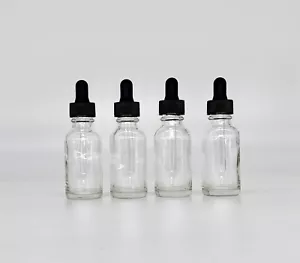 4 Pack - 1oz CLEAR BOSTON ROUND GLASS BOTTLES WITH GLASS DROPPERS 30ml Bottle - Picture 1 of 7
