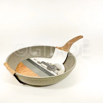 Natural Elements Woodstone Skillet Frying Pan Nonstick Heavy Duty 12" Olive New