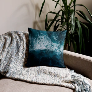 Ocean Waves Pillow | Coastal Print Decorative Cushion | 18x18, 20x12, 22x22 inch - Picture 1 of 44