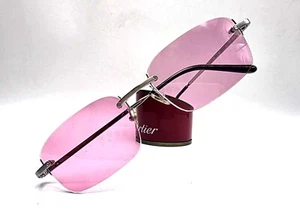 Auth Cartier Platinum Silver Rimless Eyeglasses T8100449 - Picture 1 of 18