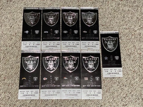 OAKLAND / LAS VEGAS RAIDERS 2017 SEASON TICKET STUBS 9 GAMES TOTAL Cover