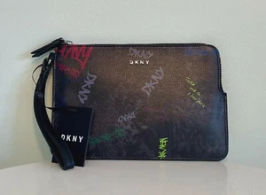 DKNY Wristlet Purse Graffiti Print Black Multi "Donna Karen NY" Phone Bag NWT - Picture 1 of 3