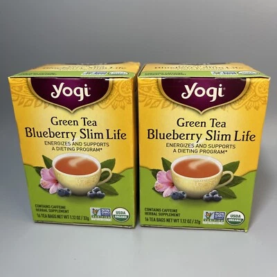 Yogi Green Tea 1.12oz Blueberry Slim Life 16 bolsas ~ Lote de 2 Foto 1 de 4