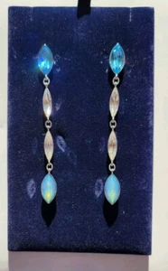 NEW Swarovski Enjoy Crystal Blue Aquamarine Opal Dangle Teardrop Earrings - Picture 1 of 8