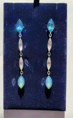 NEW Swarovski Enjoy Crystal Blue Aquamarine Opal Dangle Teardrop Earrings - Image 1 of 4