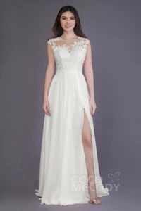 Cocomelody Long sheath Ivory Bridesmaids Dress Chiffon And Lace size 12 - Picture 1 of 7