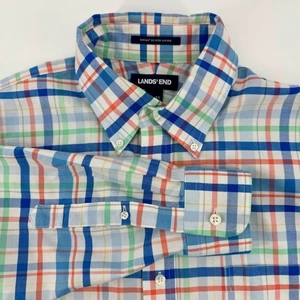 Lands' End Herren 16-35 Button Down Hemd Supima bügelfrei Oxford kariert Freizeit L - Bild 1 von 8