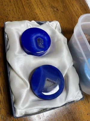 "Tapones de piedra de ágata azul 1 1/2"" medidores de joyería de una pulgada y media" Foto 1 de 2