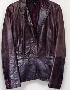 Chaqueta Blazer De Colección Zara 100% Cuero Para Mujer’s L Granate Minimalista Y2K Officecore - Imagen 1 de 15