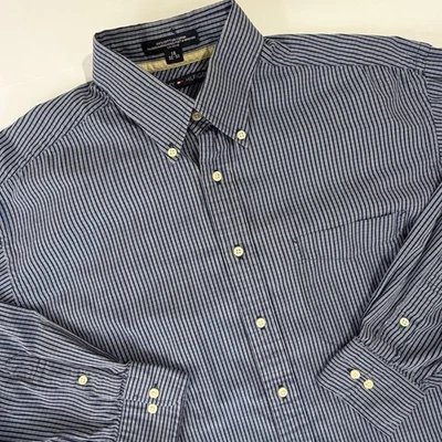 Camisa Tommy Hilfiger Para Hombre Azul Rayas Abotonada Talla 16 32-33 Ajuste A Medida Foto 1 de 4