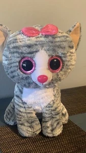 Ty Beanie Boos Kiki gatto tigre grigio taglia grande 16" occhi scintillanti usato SF casa - Foto 1 di 4