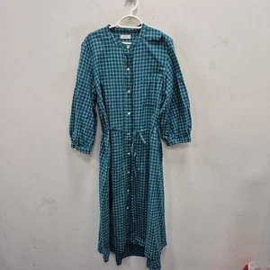 TOAST Kalka Check Blue Green Kindergarten Teacher Long Shirt Midi Dress Uk 16 - Picture 1 of 9