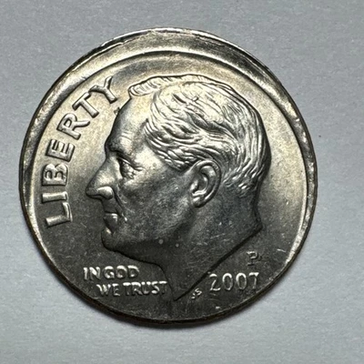 2007-P 10c Roosevelt Dime Error Struck Off Center  - Image 1 of 4