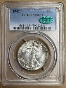 1942  Walking Liberty Half Dollar.  PCGS MS 65+  With A CAC Sticker!!!! - Picture 1 of 4