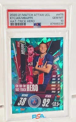 Kylian Mbappe 2020-21 Topps Match Attax UEFACL Hat Trick Hero HT5 PSA 10 GEM MT - Image 1 of 3