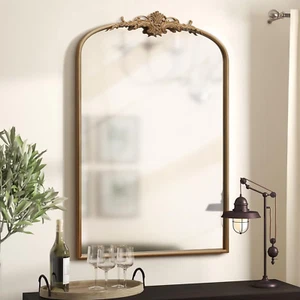 Arched Mirror, 36 X 24 Inch Gold Traditional Vintage Ornate Baroque Mirror Antiq - Picture 1 of 6