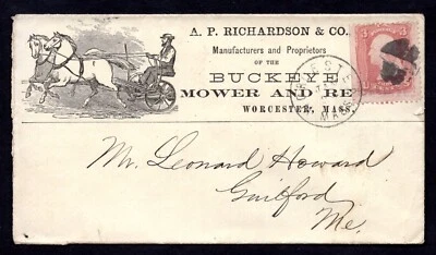 US 1861 ADVERTISING BUCKEYE MOWER CO. WORCESTER, MASS. TO GUILFORD, MAINE - Image 1 of 2