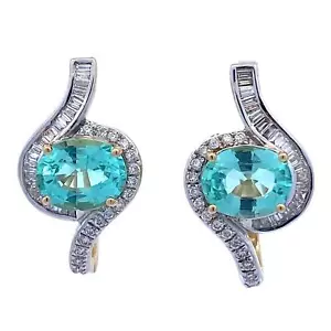 Pendientes de turmalina y diamantes Paraiba de 18 quilates con certificación GIA - Imagen 1 de 10