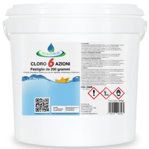 Acquaverde CLORO 6 AZIONI PASTIGLIE 200 gr MULTIFUNZIONE per ACQUA PISCINA 10 kg - Foto 1 di 6