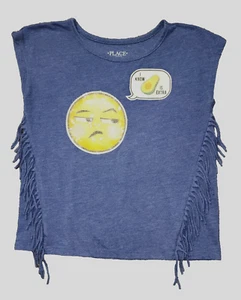 The Children's Place Blue T-Shirt with Fringes Sequin Smily Face Size 7/8 - Picture 1 of 4
