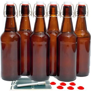 Bottiglie di vetro con coperchio oscillante 16 oz ambra, set di 6, per Kombucha, kefir, birra birra - Foto 1 di 9