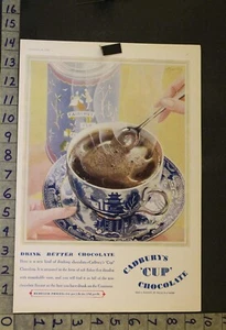 1930 CADBURY CUP HOT CHOCOLATE LONDON CONFECTION FOOD HOME DECOR ART AD XU47 - Picture 1 of 1