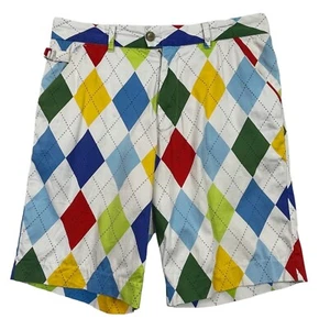 ROYAL & AWESOME Shorts Men's Golf Chino Geometric Diamonds Pockets Tees Size 32 - Picture 1 of 20