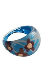 O P Q 55-58mm BLUE Vintage LUCITE Bubble Dome Flower Lace Chunky Ring Jewellery - Picture 1 of 3