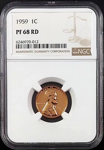 1959 Proof Lincoln Cent certified PF 68 RD by NGC! sku 70012 - Picture 1 of 4