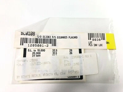 Cessna Placard 1205081-2 - Image 1 of 2