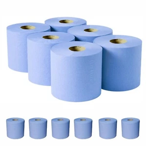 6 rollos de pañuelo azul 300 m 2 capas alimentación central lavables, ecológicos, absorbentes - Imagen 1 de 6
